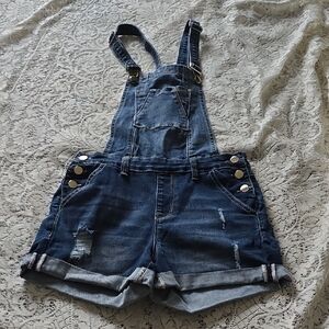 Denim Overalls with Distressed Detailing